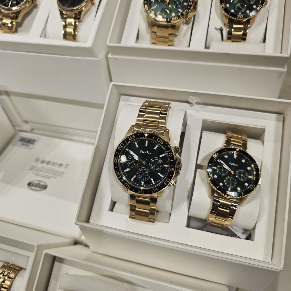 Fossil Gold Watch with Black and Green Dial